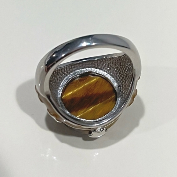 Chunky Tigers Eye Statement Ring Stainless Steel Star Details - Size 7 - Picture 4 of 7